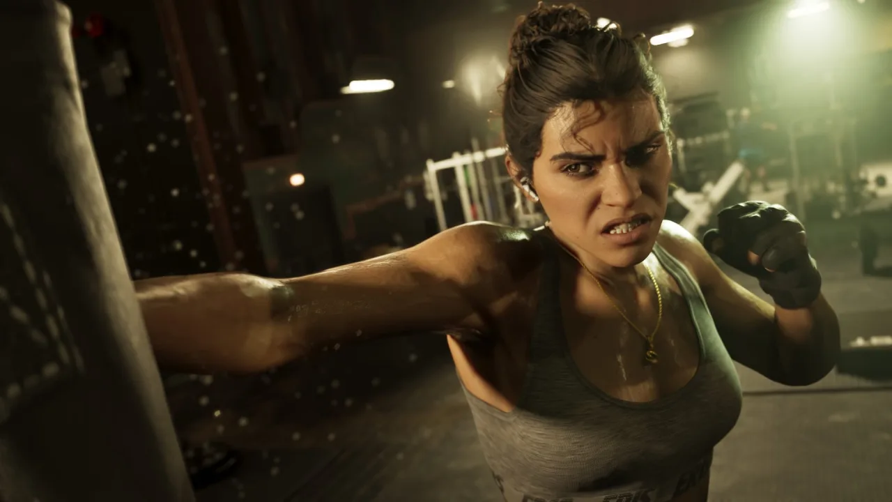 Lucia Caminos training in a gym in an official GTA VI in-game screenshot